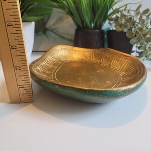 Italy Florentine Painted Green Gold Tray touched up approx 9.5" Freeform Oblong